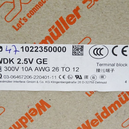 Weidmüller 1022350000 / Inhalt:47 Stück  WDK 2.5V GE Multi-tier modular terminal / Neu OVP - Maranos.de