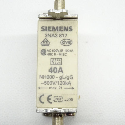 Siemens 3NA3 817 / NH000- gL/gG 500V/120kA / 3NA3817 NEU - Maranos.de