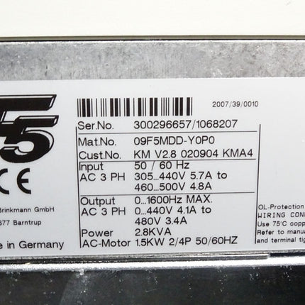 KEB F5 Combivert Drive controller 09F5MDD-Y0P0 09.F5.MDD-Y0P0 1.5kW / Neuwertig OVP - Maranos.de