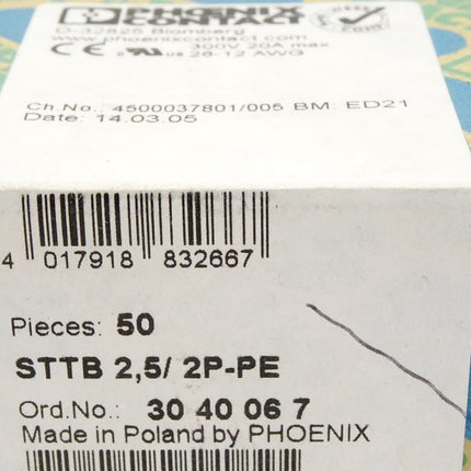 Phoenix Contact Schutzleiter-Doppelstockklemme STTB2,5/2P-PE / 3040067 / Neu OVP versiegelt - Maranos.de