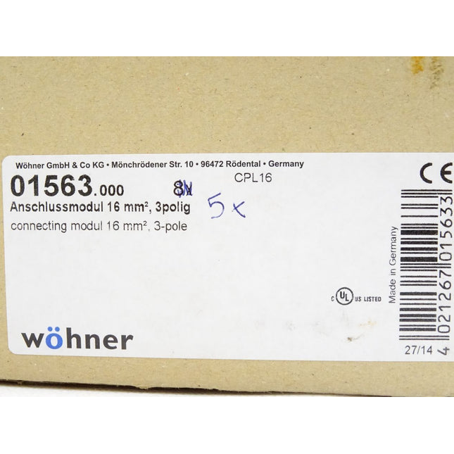 Wöhner 01563.000 Anschlussmodul 16mm2, 3-polig / Inhalt : 5 Stück / Neu OVP - Maranos.de