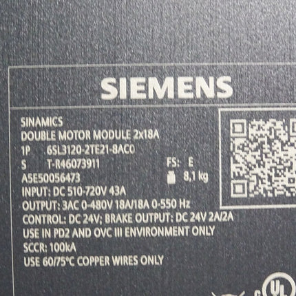 Siemens Sinamics 6SL3120-2TE21-8AC0 / Neuwertig - Maranos.de