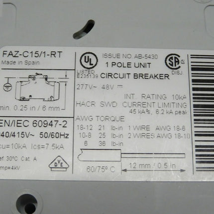 Klöckner Moeller FAZ-C15/1-RT Leistungsschutzschalter Schütz - Maranos.de