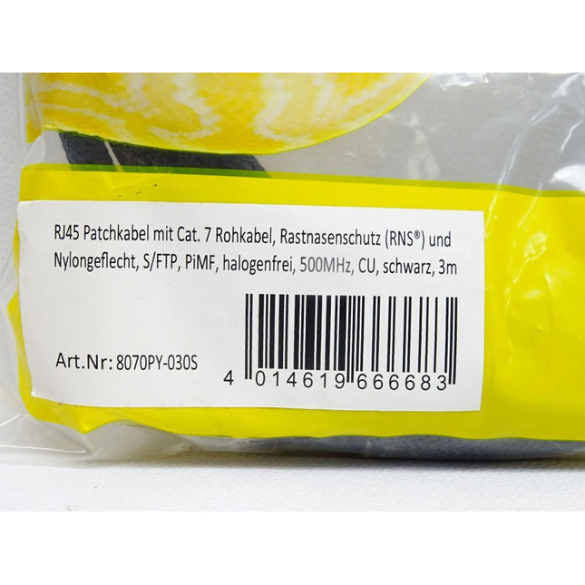 Python 8070PY-030S Patchkabel Rohkabel Cat.7 schwarz 3m / Neu OVP - Maranos.de