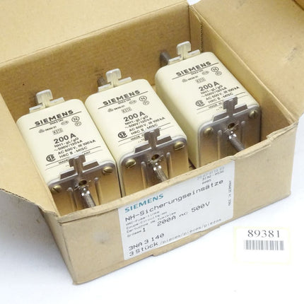 Siemens NH-Sicherungseinsätze HRC-Fuse-links 200A AC500V NH1 / 3NA3140 / Inhalt : 3 Stück / Neu OVP - Maranos.de