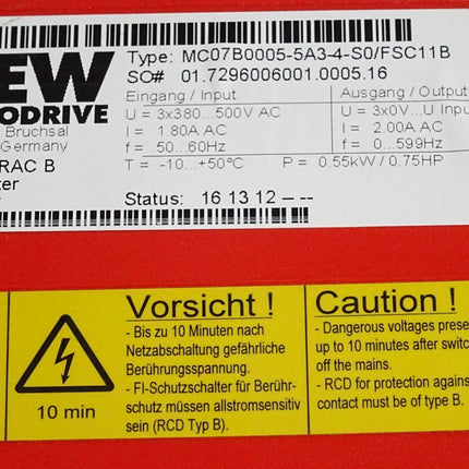 SEW Eurodrive Movitrac B Umrichter 0.55kW MC07B0005-5A3-4-S0/FSC11B - Maranos.de
