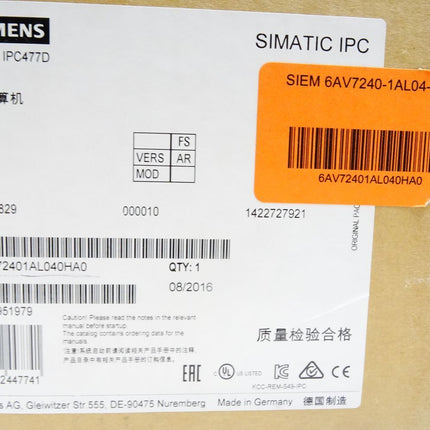 Siemens Simatic Panel IPC477D 6AV7240-1AL04-0HA0 12"-Touch 80GB SSD Neu OVP - Maranos.de