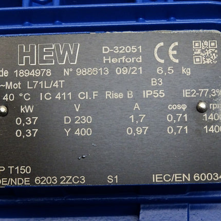 HEW Elektromotor L 71L/4T L71L/4T 0.37kW rp 1400 1894978 / Neu - Maranos.de