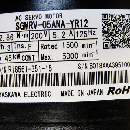 Yaskawa AC Servomotor SGMRV-05ANA-YR12 0.45kW 1500min-1 / Neuwertig - Maranos.de