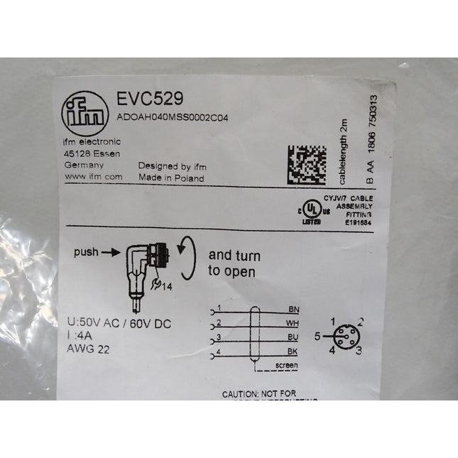 Ifm Electronic EVC529 Anschlusskabel mit Buchse ADOAH040MSS0002C04 / Neu OVP - Maranos.de