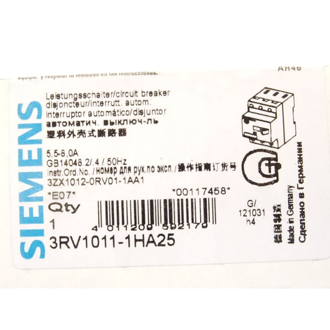 Siemens Leistungsschalter 3RV1011-1HA25 / Neu OVP - Maranos.de