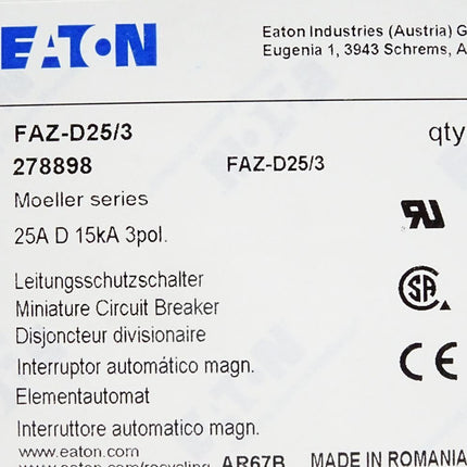 Eaton Leitungsschutzschalter FAZ-D25/3 278898 / Neu OVP - Maranos.de