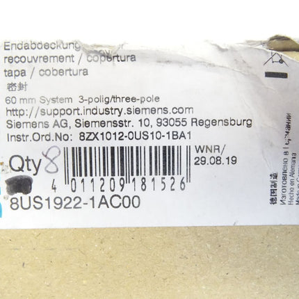 Siemens Endabdeckung 8US1922-1AC00 / Inhalt : 8 Stück / Neu OVP - Maranos.de