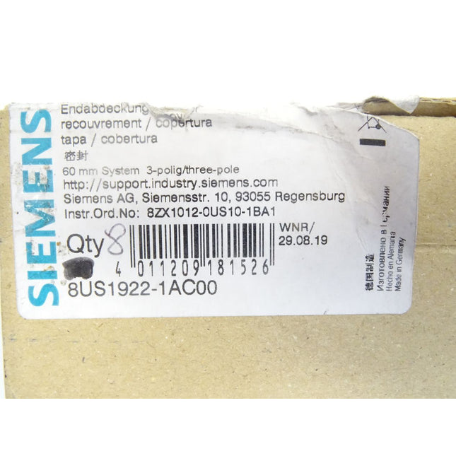Siemens Endabdeckung 8US1922-1AC00 / Inhalt : 8 Stück / Neu OVP - Maranos.de