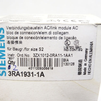 Siemens 3RA1931-1A Verbindungsbaustein / Inahlt : 2 Stück / Neu OVP - Maranos.de