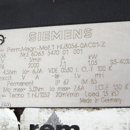 Siemens Permanent Magnet Motor Servomotor 1HU3056-0AC01-Z 2000min-1 - Maranos.de