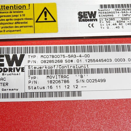 SEW Movitrac Umrichter 7.5kW MC07B0075-5A3-4-00 08285268 MDX60A0074-5A3-4-00 08239290 - Maranos.de