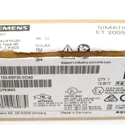 Siemens ET200SP 6ES7193-6BP20-0DA0 / 6ES7 193-6BP20-0DA0 / Neu OVP - Maranos.de