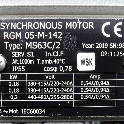 Ruhrgetriebe Getriebemotor RGM05-M-142 MS63C/2 0.18kW 2730rpm 5:1 / Neu - Maranos.de