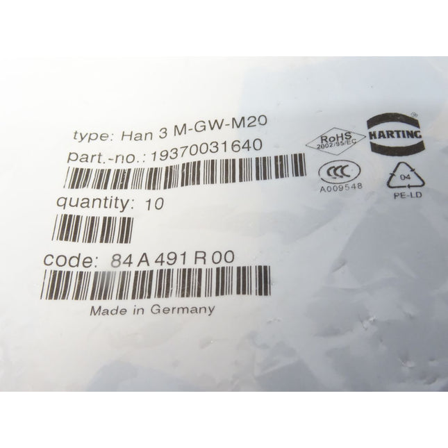 Harting Han 3 M-GW-M20 / 19370031640 / Inhalt : 10 Stück / Neu OVP versiegelt - Maranos.de