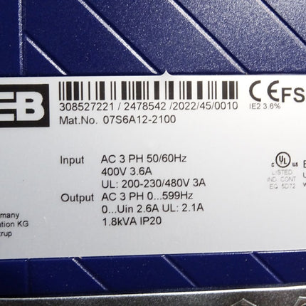 KEB 07S6A12-2100 Servo Drive 0.75kW COMBIVERT S6 / Neu OVP - Maranos.de