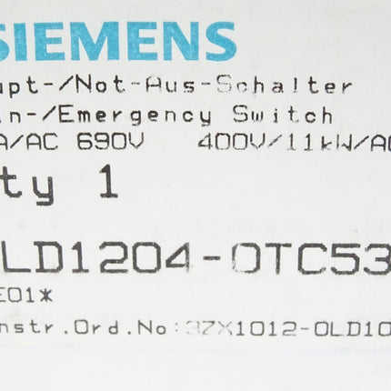 Siemens Haupt-/Not-Aus-Schalter 3LD1204-0TC53 / Neu OVP - Maranos.de