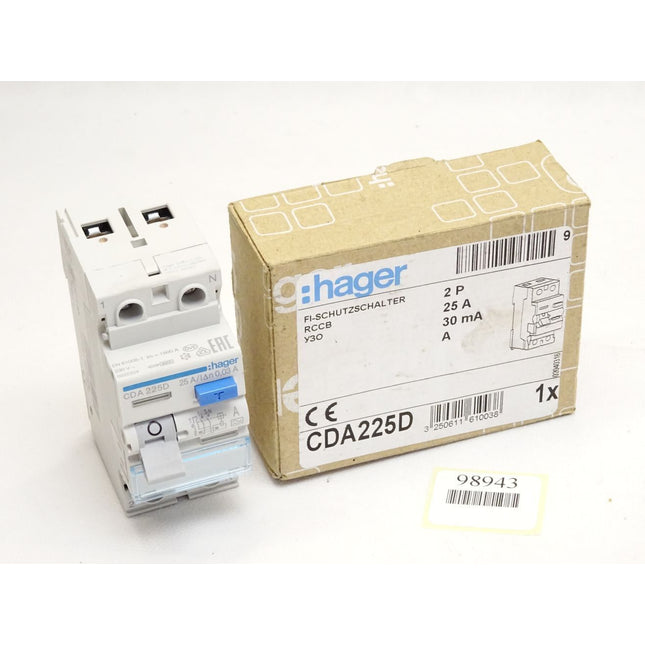 Hager CDA225D Fehlerstromschutzschalter 2 polig 6kA 25A 30mA Typ A / Neu OVP - Maranos.de