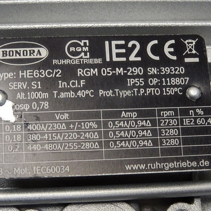 Bonora Getriebemotor HE63C/2 RGM05-M-290 0.18kW 2730-3280 7:1 / Neu - Maranos.de