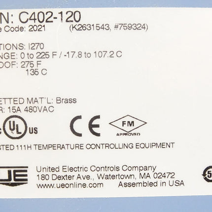 UE United Electric Controls C402-120 / Temperature Controller /  Neu - Maranos.de