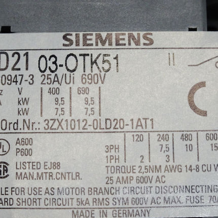 Siemens 3LD2103-0TK51 Lasttrennschalter Hauptschalter - Maranos.de