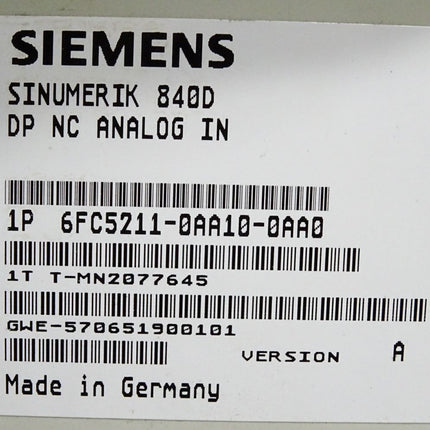Siemens Sinumerik 840D DP NC Analog In 6FC5211-0AA10-0AA0 - Maranos.de