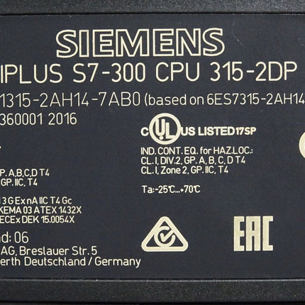 Siemens Siplus S7-300 CPU315-2DP 6AG1315-2AH14-7AB0 / Neuwertig - Maranos.de