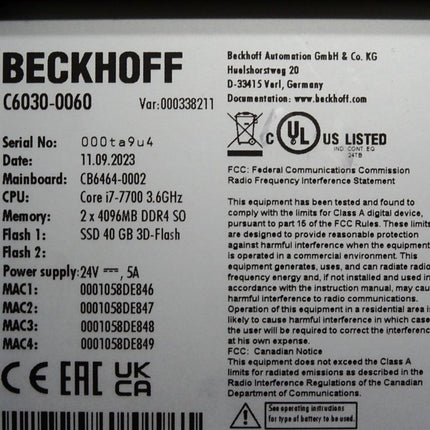 Beckhoff C6030-0060 Ultra-Kompakt-Industrie-PC / Neu - Unbenutzt - Maranos.de
