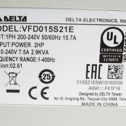 Delta S1 VFD015S21E Frequenzumrichter 1.5kW / Neuwertig - Maranos.de