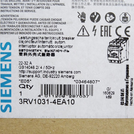 Siemens Leistungsschalter 3RV1031-4EA10 / Neu OVP - Maranos.de