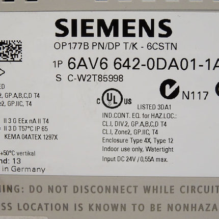 Siemens OP177B Panel 6AV6642-0DA01-1AX0 / 6AV6 642-0DA01-1AX0 - Maranos.de