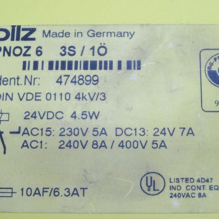 Pilz 474899 PNOZ/6 24VDC 3S 1Ö Sicherheitsrelais - Maranos.de