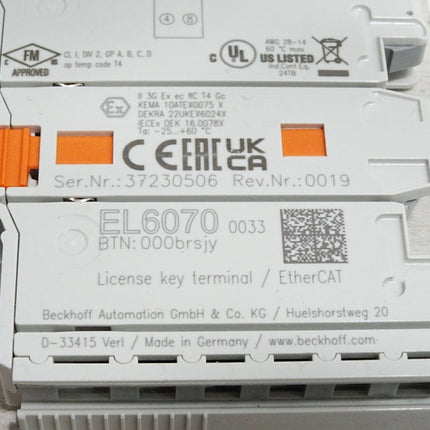 Beckhoff EL6070 0033 License-Key für TwinCAT 3.1 / Neu OVP - Maranos.de