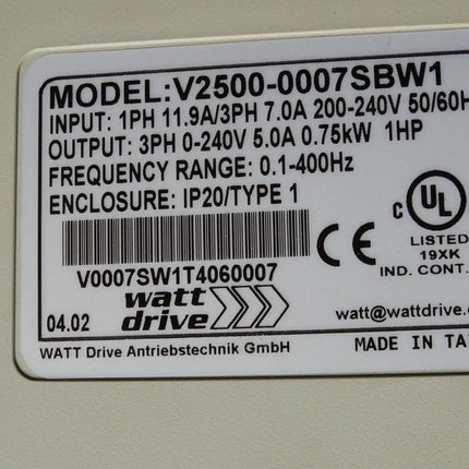 Watt Drive V2500 OPTI-Line V2500-0007SBW1 0.75kW Frequenzumrichter - Maranos.de
