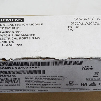 Siemens Scalance XB005 Ethernet Switch 6GK5005-0BA00-1AB2 / Neu OVP - Maranos.de