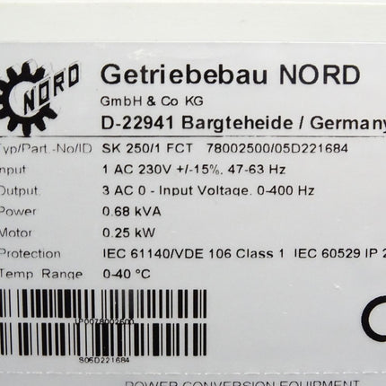 Getriebebau Nord SK250/1 FCT 78002500/05D221684 0.25kW Frequenzumrichter - Maranos.de
