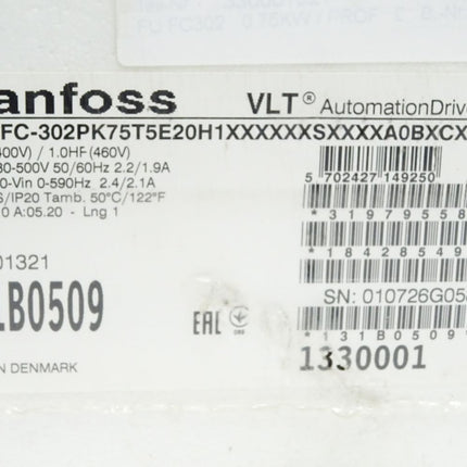 Danfoss VLT Automation Drive 131B0509 FC-302PK75T5E20H1 Frequenzumrichter 0.75kW / Neu OVP - Maranos.de