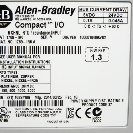 Allen Bradley CompactLogix 6 Pt RTD Module 1769-IR6 / Neu OVP - Maranos.de