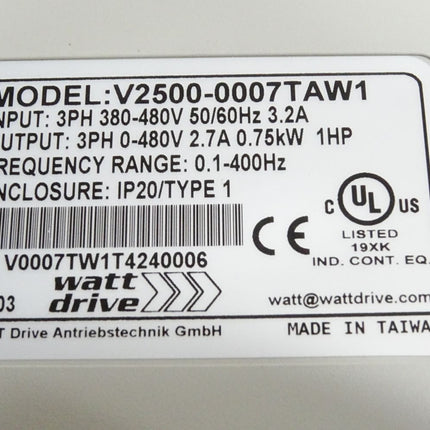 Watt Drive Frequenzumrichter V2500-0007TAW1 0.75kW / Neuwertig OVP - Maranos.de