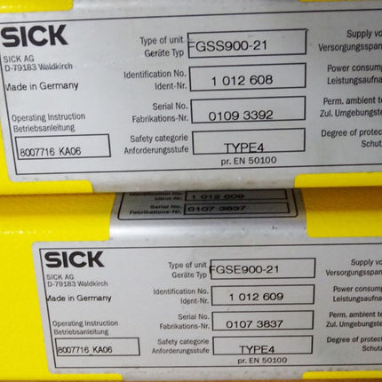 Sick Sicherheitslichtschranke Empfänger + Sender FGSE900-21 1012609 FGSS900-21 1012608 / Neuwertig - Maranos.de
