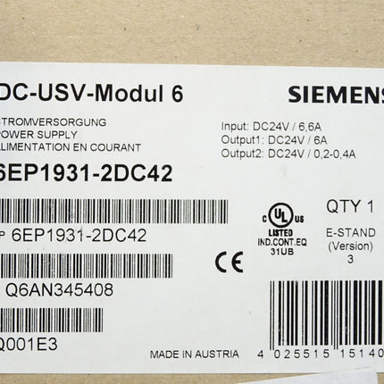 Siemens SITOP DC-USV-Modul 6EP1931-2DC42 Power Supply / Neu OVP - Maranos.de