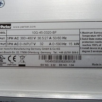 Parker Frequenzumrichter AC10 Series 10G-45-0320-BF 15kW / Neuwertig - Maranos.de