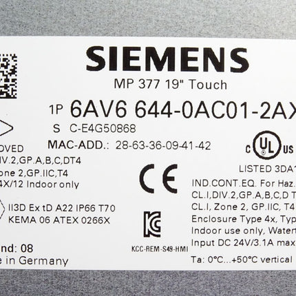 Siemens MP377 19" Touchpanel 6AV6644-0AC01-2AX1 6AV6 644-0AC01-2AX1 - Maranos.de