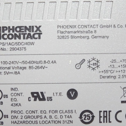 Phoenix Contact 2904375 UNO-PS/1AC/ 5DC/ 40W Stromversorgung / Unbenutzt - Maranos.de