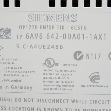 Siemens OP177B PN/DP T/K  -6CSTN Panel 6AV6642-0DA01-1AX1 6AV6 642-0DA01-1AX1 - Maranos.de